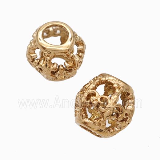 Titanium Steel Barrel Beads Large Hole Hollow Fleur De Lis Rose Gold