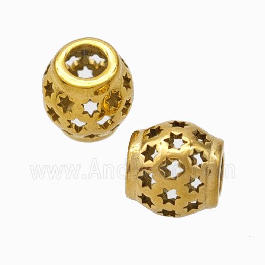 Titanium Steel Barrel Beads Large Hole Hollow Star Gold Plated