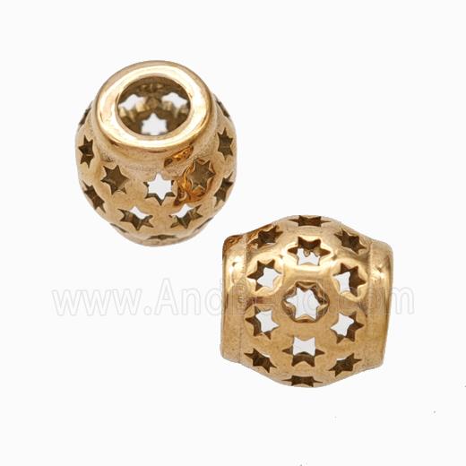 Titanium Steel Barrel Beads Large Hole Hollow Star Rose Gold