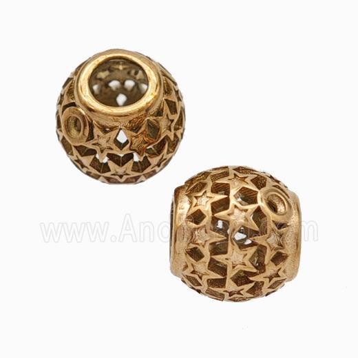 Titanium Steel Round Beads Large Hole Hollow Star Rose Gold