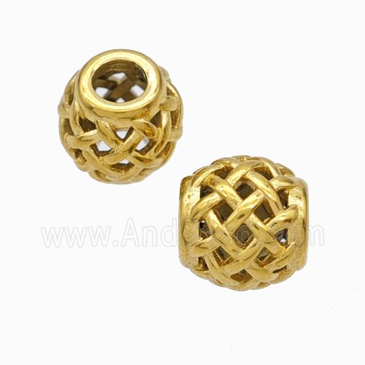Titanium Steel Round Beads Large Hole Hollow Gold Plated