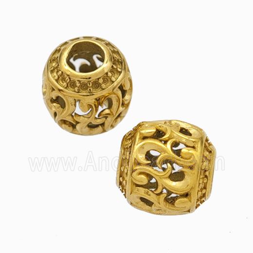 Titanium Steel Barrel Beads Large Hole Hollow Gold Plated