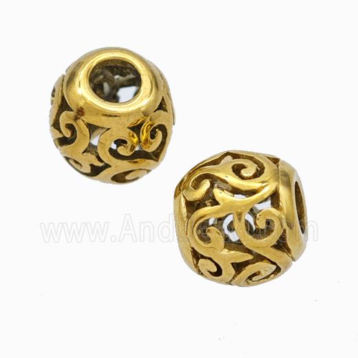 Titanium Steel Round Beads Large Hole Hollow Gold Plated