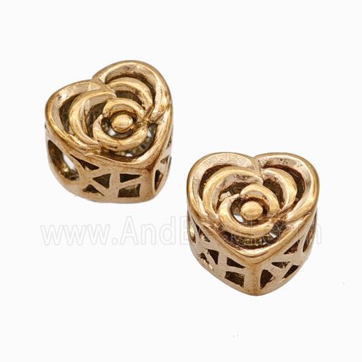 Titanium Steel Heart Beads Large Hole Hollow Rose Gold