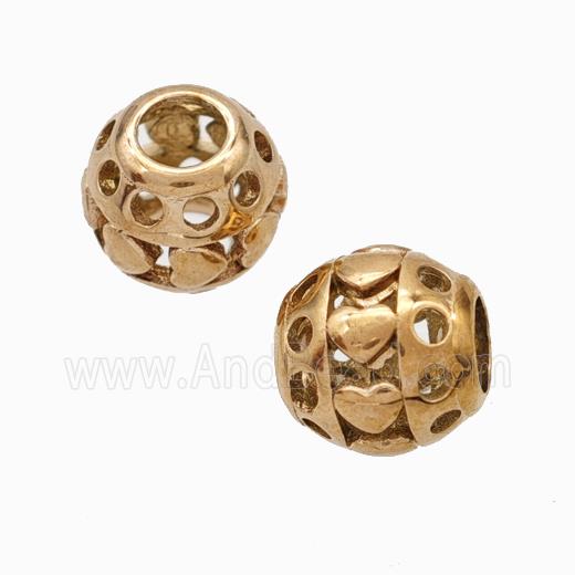 Titanium Steel Round Beads Large Hole Hollow Heart Rose Gold