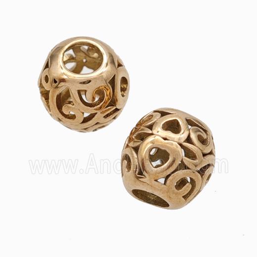 Titanium Steel Round Beads Large Hole Hollow Heart Rose Gold