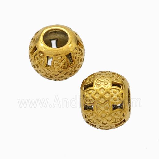 Titanium Steel Round Beads Large Hole Hollow Gold Plated
