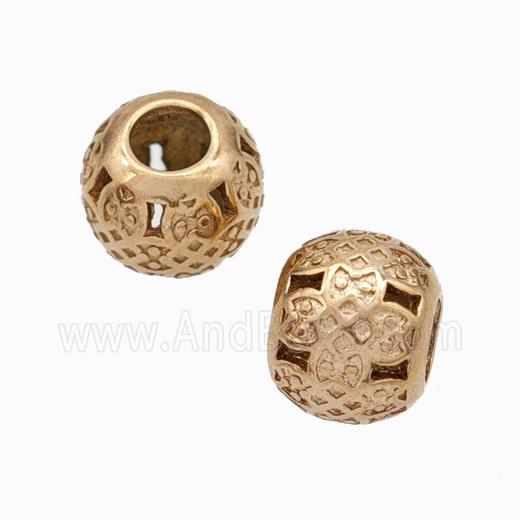 Titanium Steel Round Beads Large Hole Hollow Rose Gold