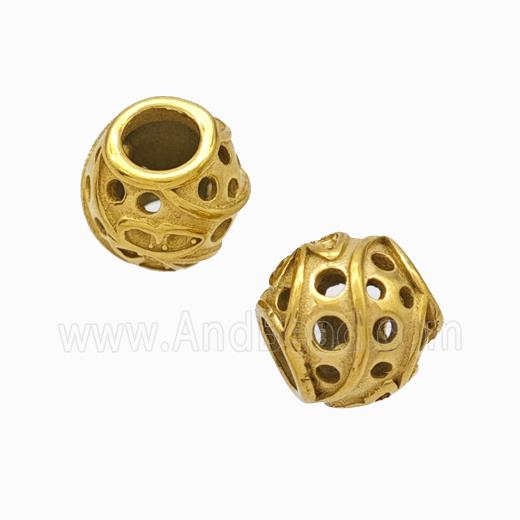 Titanium Steel Round Beads Large Hole Hollow Gold Plated
