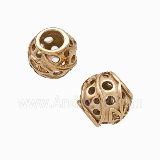 Titanium Steel Round Beads Large Hole Hollow Rose Gold