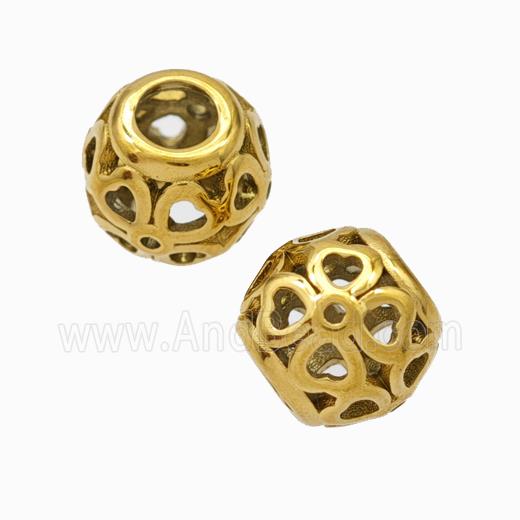 Titanium Steel Round Beads Large Hole Hollow Gold Plated