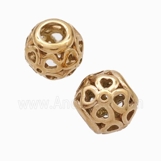 Titanium Steel Round Beads Large Hole Hollow Rose Gold