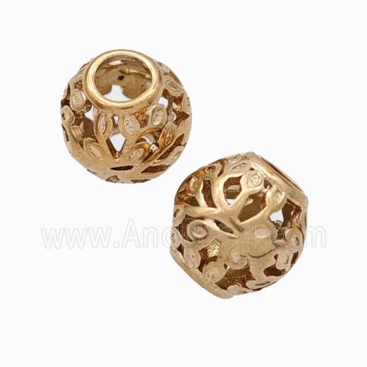 Titanium Steel Round Beads Large Hole Hollow Rose Gold