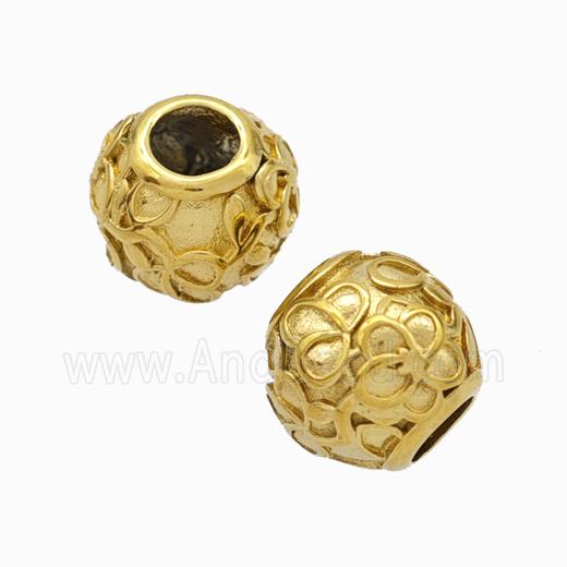 Titanium Steel Round Beads Large Hole Flower Gold Plated