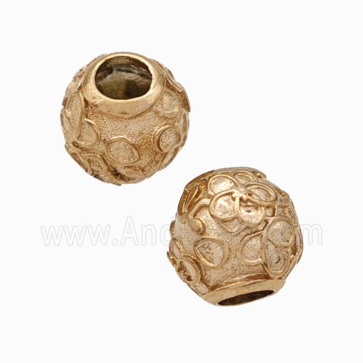 Titanium Steel Round Beads Large Hole Flower Rose Gold