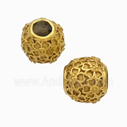 Titanium Steel Round Beads Large Hole Flower Gold Plated