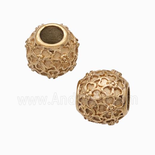 Titanium Steel Round Beads Large Hole Flower Rose Gold