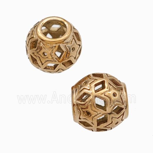 Titanium Steel Round Beads Large Hole Hollow Star Rose Gold