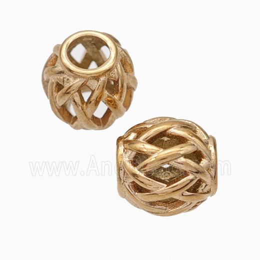 Titanium Steel Round Beads Large Hole Hollow Rose Gold