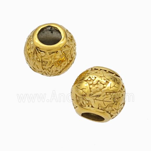 Titanium Steel Round Beads Large Hole Leaf Gold Plated