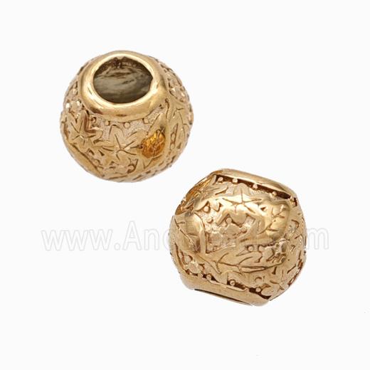Titanium Steel Round Beads Large Hole Leaf Rose Gold