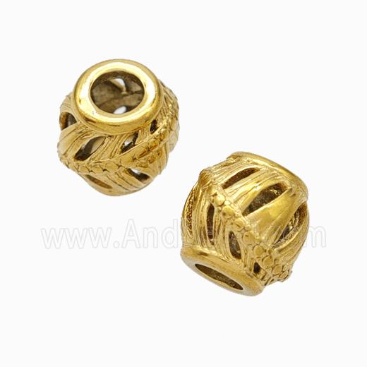Titanium Steel Barrel Beads Large Hole Hollow Gold Plated