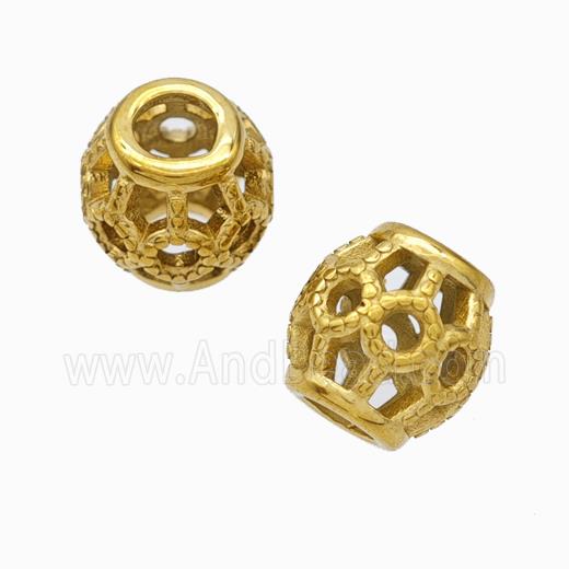 Titanium Steel Barrel Beads Large Hole Hollow Gold Plated