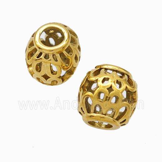 Titanium Steel Barrel Beads Large Hole Hollow Gold Plated
