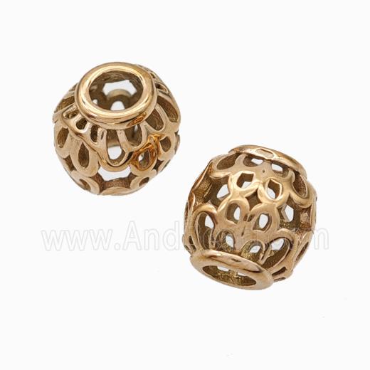 Titanium Steel Barrel Beads Large Hole Hollow Rose Gold