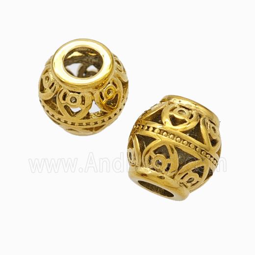 Titanium Steel Barrel Beads Large Hole Hollow Gold Plated