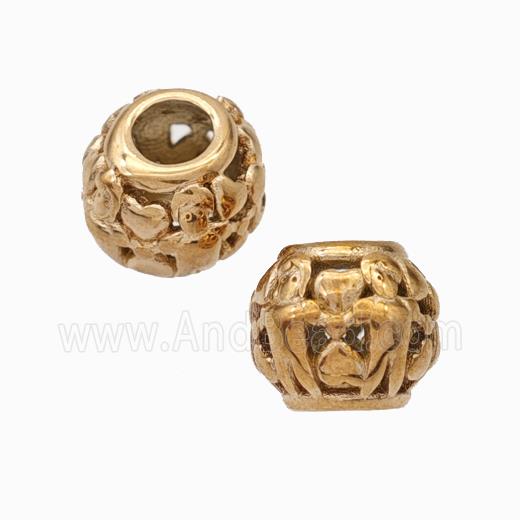 Titanium Steel Round Beads Large Hole Hollow Rose Gold