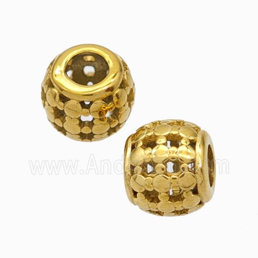 Titanium Steel Round Beads Large Hole Hollow Gold Plated