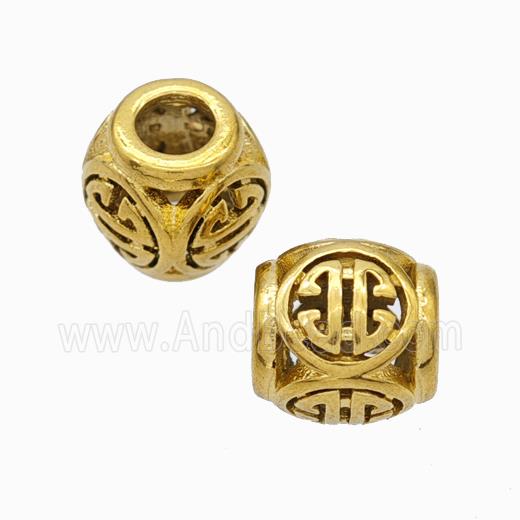 Titanium Steel Barrel Beads Large Hole Hollow Gold Plated