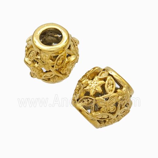 Titanium Steel Barrel Beads Large Hole Hollow Butterfly Gold Plated