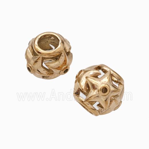 Titanium Steel Round Beads Large Hole Hollow Flower Rose Gold