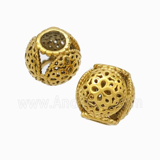 Titanium Steel Round Beads Large Hole Hollow Gold Plated