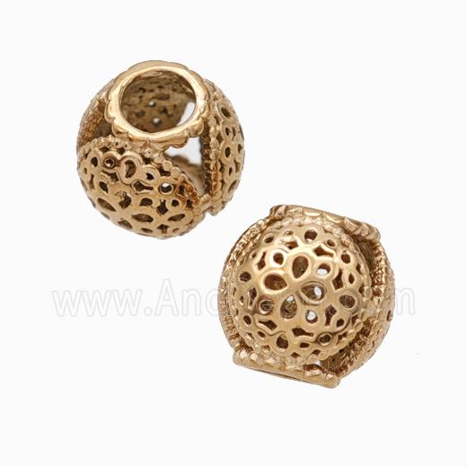 Titanium Steel Round Beads Large Hole Hollow Rose Gold