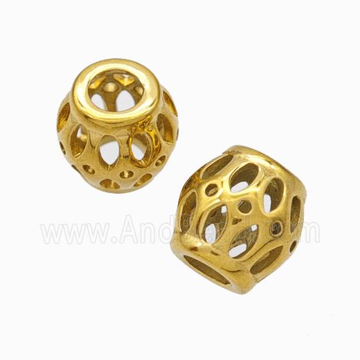 Titanium Steel Barrel Beads Large Hole Hollow Gold Plated