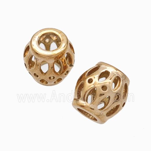 Titanium Steel Barrel Beads Large Hole Hollow Rose Gold