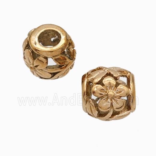 Titanium Steel Barrel Beads Large Hole Hollow Flower Rose Gold