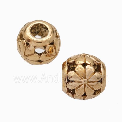 Titanium Steel Round Beads Large Hole Hollow Flower Rose Gold