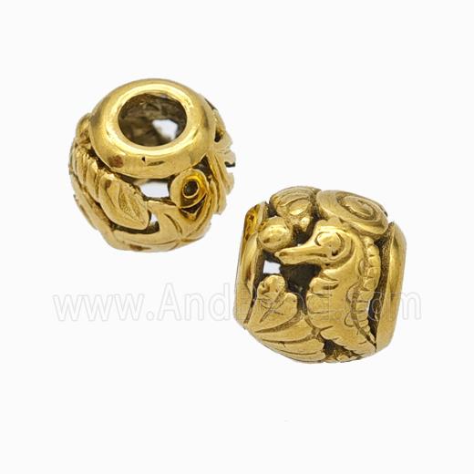 Titanium Steel Round Beads Large Hole Hollow Seahorse Gold Plated