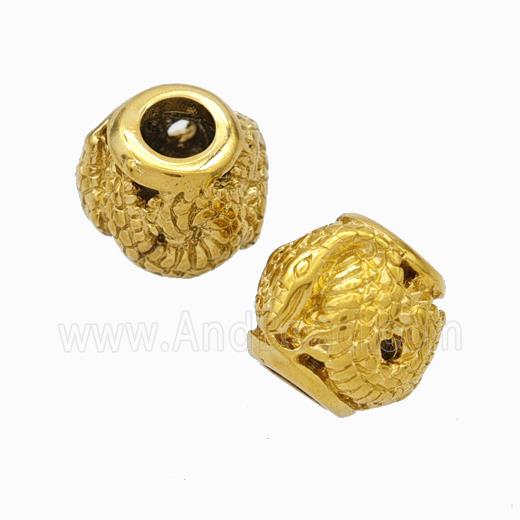 Titanium Steel Round Beads Large Hole Hollow Snake Gold Plated