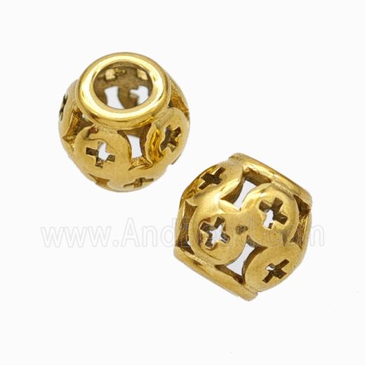Titanium Steel Barrel Beads Large Hole Hollow Gold Plated