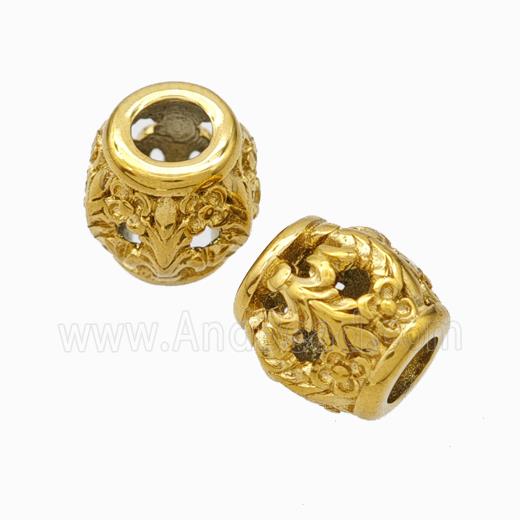 Titanium Steel Barrel Beads Large Hole Hollow Gold Plated
