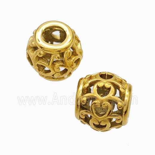 Titanium Steel Round Beads Large Hole Hollow Gold Plated