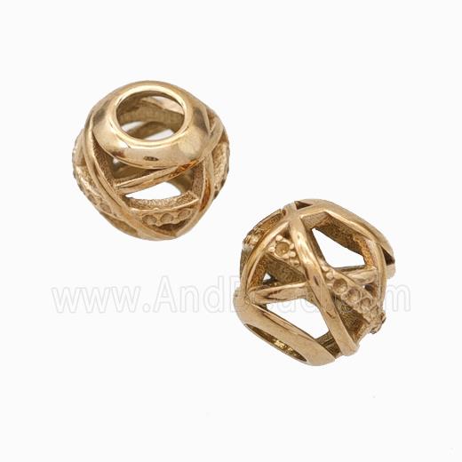 Titanium Steel Round Beads Large Hole Hollow Rose Gold