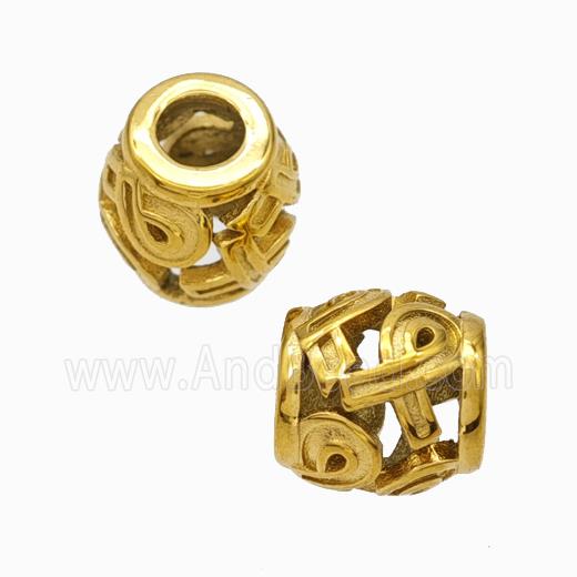 Titanium Steel Barrel Beads Large Hole Hollow Awareness Ribbons Gold Plated