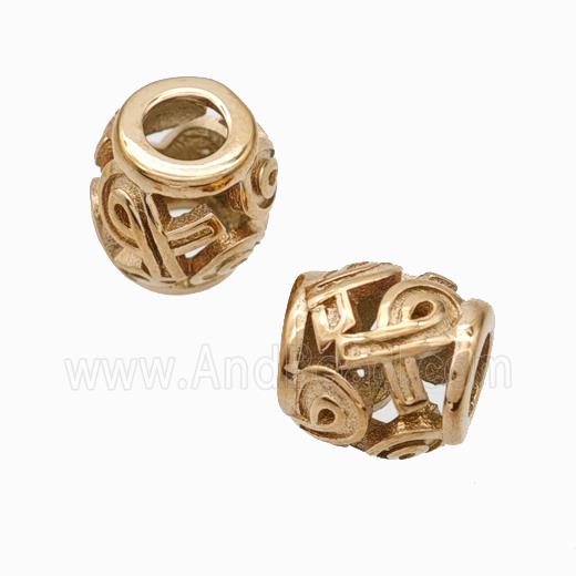 Titanium Steel Barrel Beads Large Hole Hollow Awareness Ribbons Rose Gold