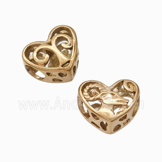 Titanium Steel Heart Beads Zodiac Aries Large Hole Hollow Rose Gold